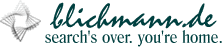 Textual logo: `'blichmann.de - search's over. you're home." with glowing star